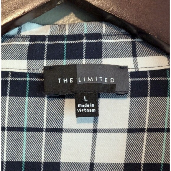 The Limited Size Large Flannel Top Womens Lightweigh Plaid Shirt Blue L Button - Picture 2 of 3